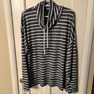 BANANA REPUBLIC BLUE-AND-WHITE STRIPED NAUTICAL COWL-NECK LS TOP,  XXL, CUTE!